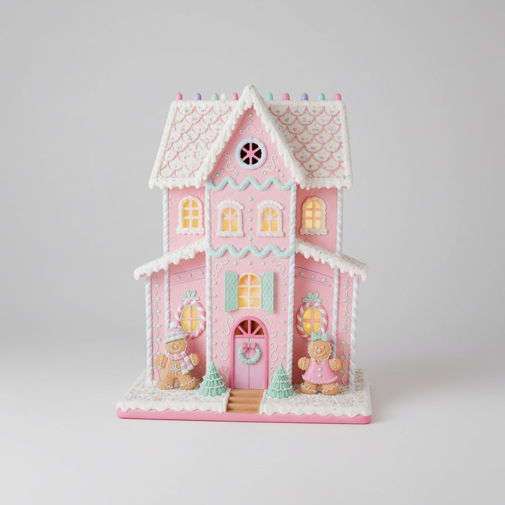 XXL LED Lebkuchenhaus „Candy Christmas“ – Pink & Mint – 76 cm