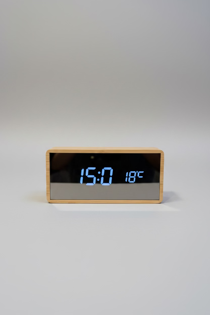 Karlsson Silver Mirror Design Alarm Clock – Light Wood Edition