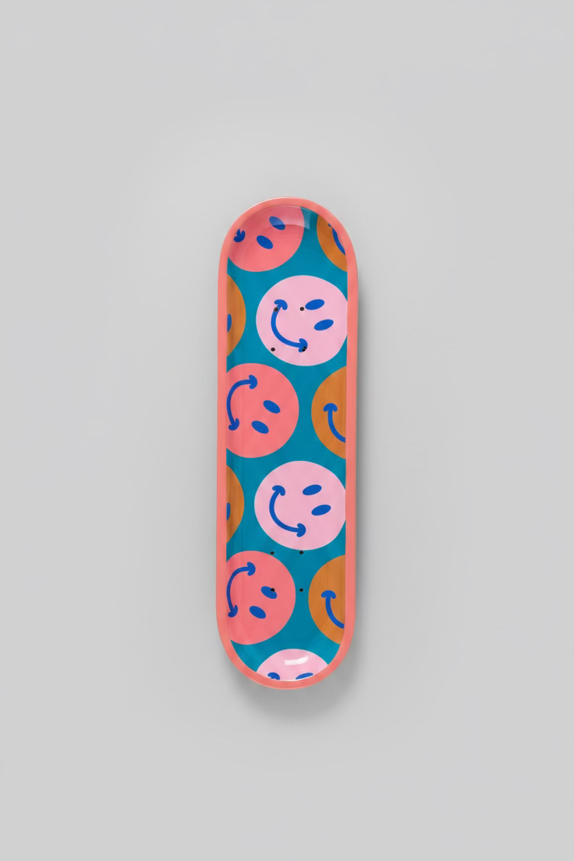"Happy Smiles" Mango Wood Serving Platter - Colorful Design