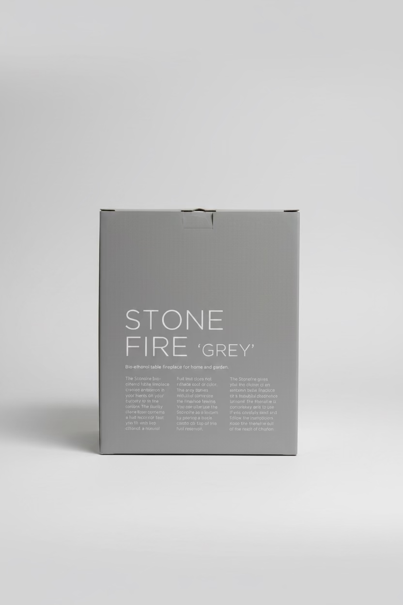 Stone Fire Grey – Bioethanol Table Fireplace with Glass Cylinder & Windbreak