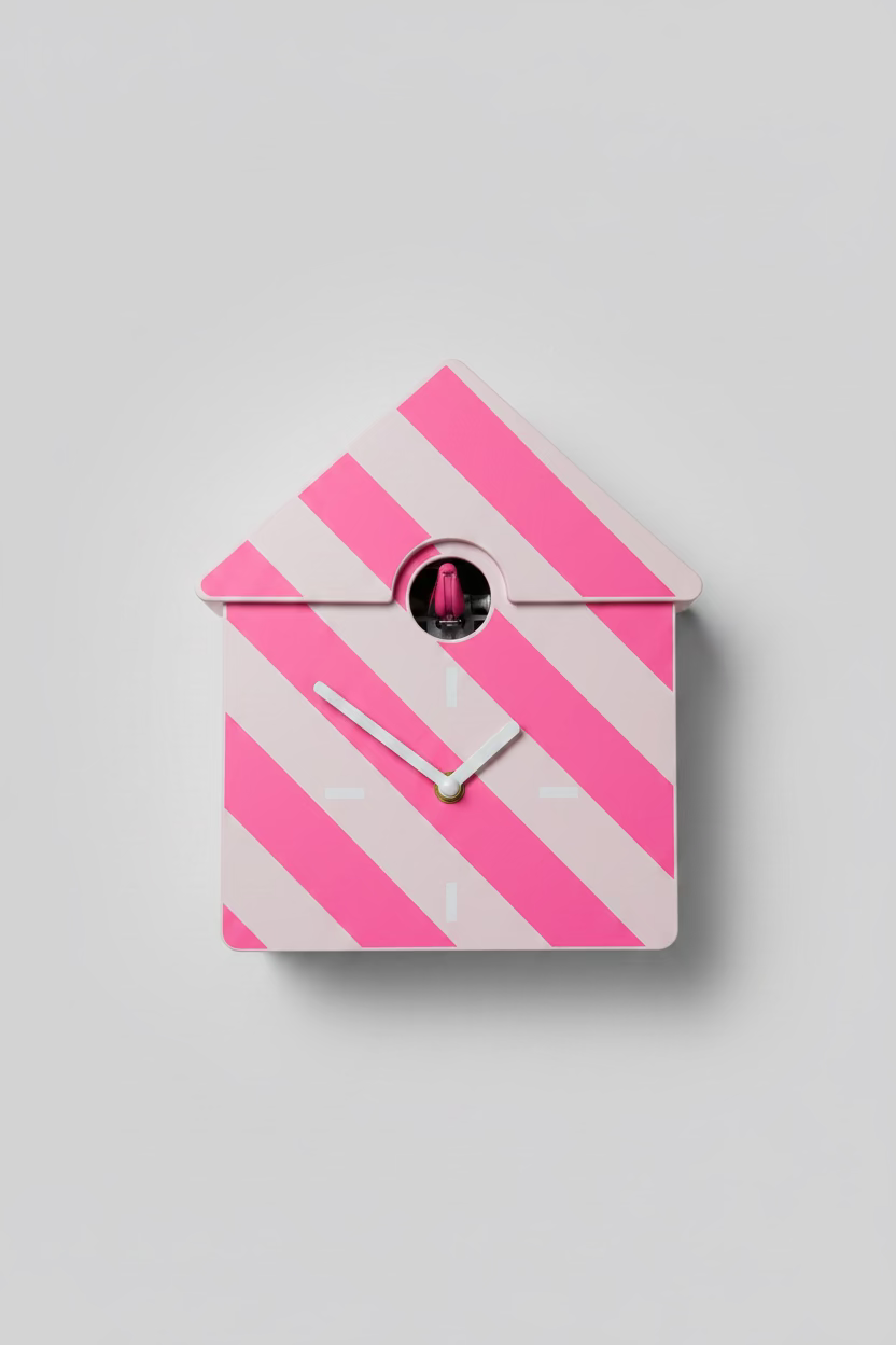 Cuckoo Clock "Pink Candy House" - Designer Wall Clock in Pink & Neon Pink