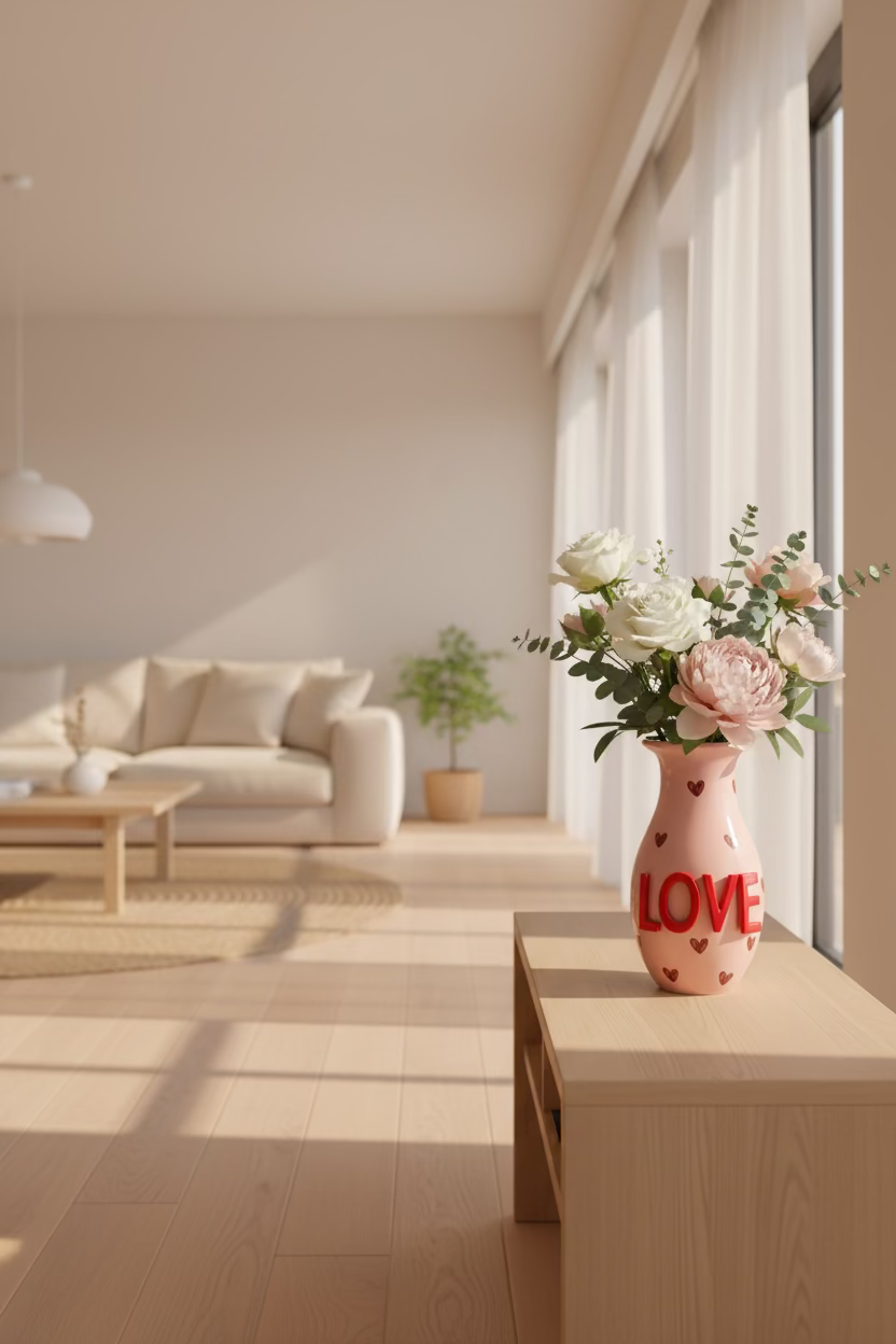 LOVE Vase L – Ceramic Vase in Pink with 3D Lettering & Heart Design