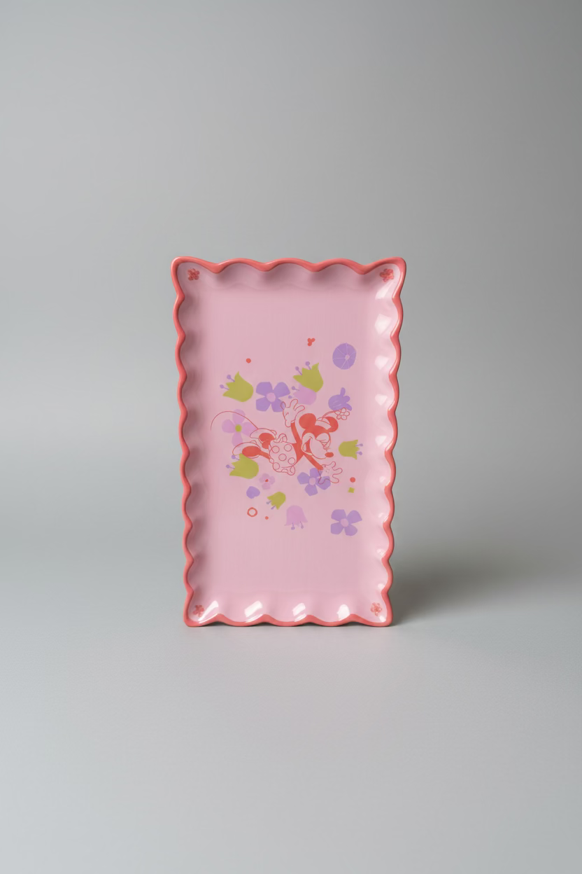 Disney Minnie Mouse Serving Platter "Pastel Blossom" - Pink Ceramic Dish