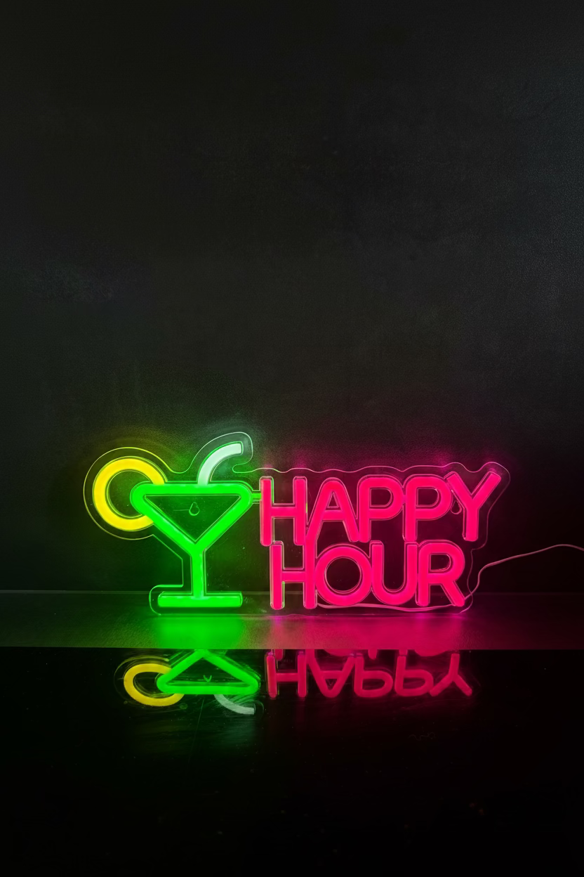 LED Neon Sign "Happy Hour" – Cocktail Bar Edition