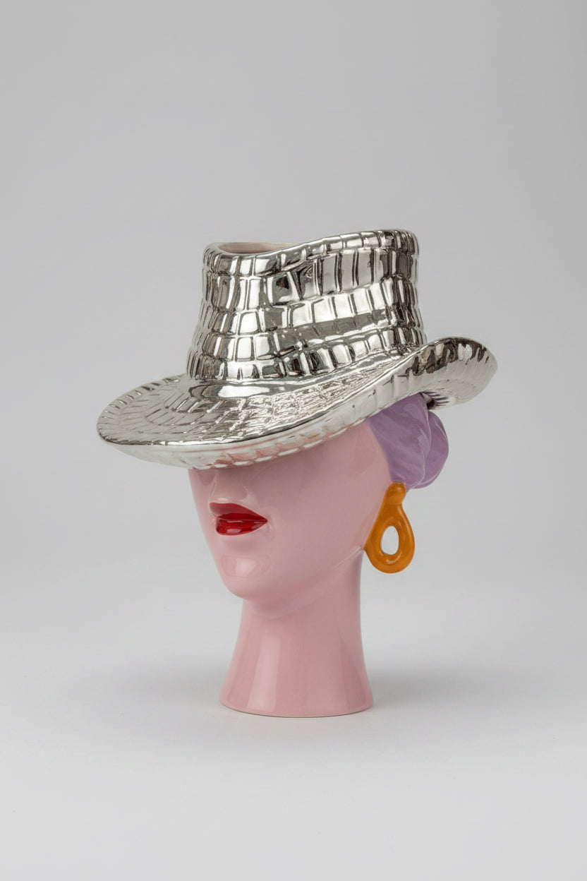 Luxury Cowgirl Vase "Silver Rodeo Queen" - Chrome Silver