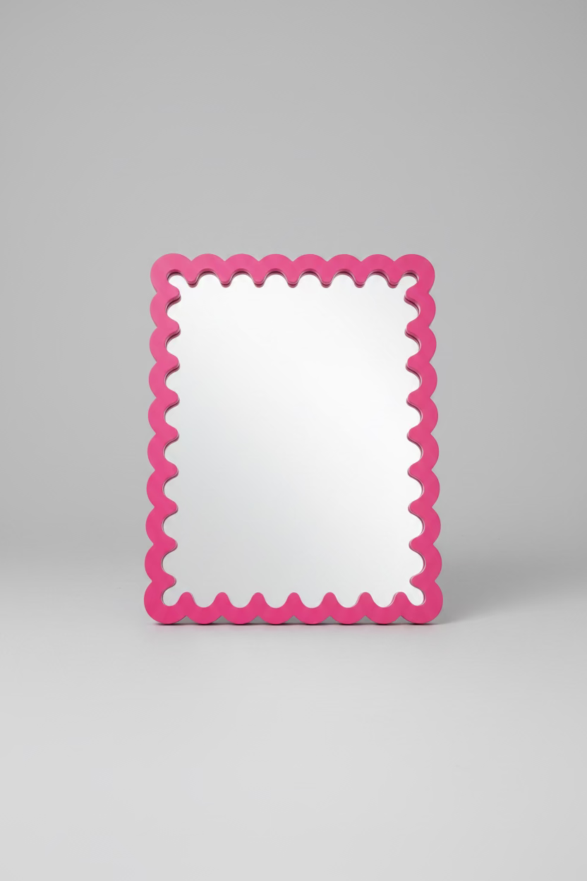 Wavy Mirror Pink XL – Designer Mirror with Bubble Look