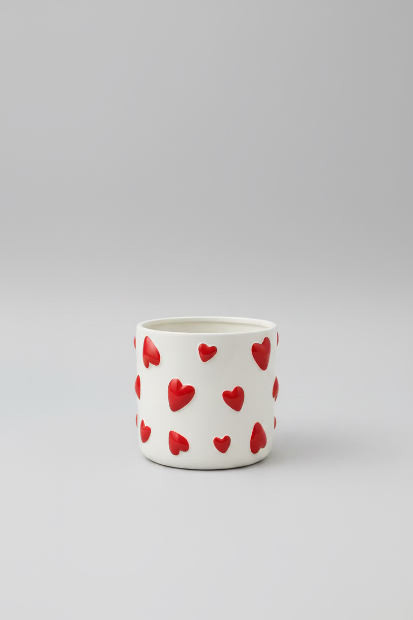 Love Hearts Vase – White with Red Hearts