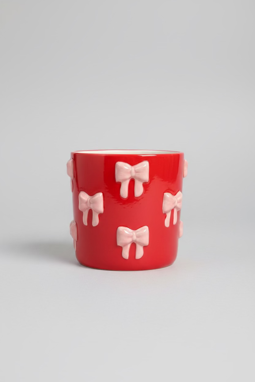 Bow Love Planter - Red with Pink Bows