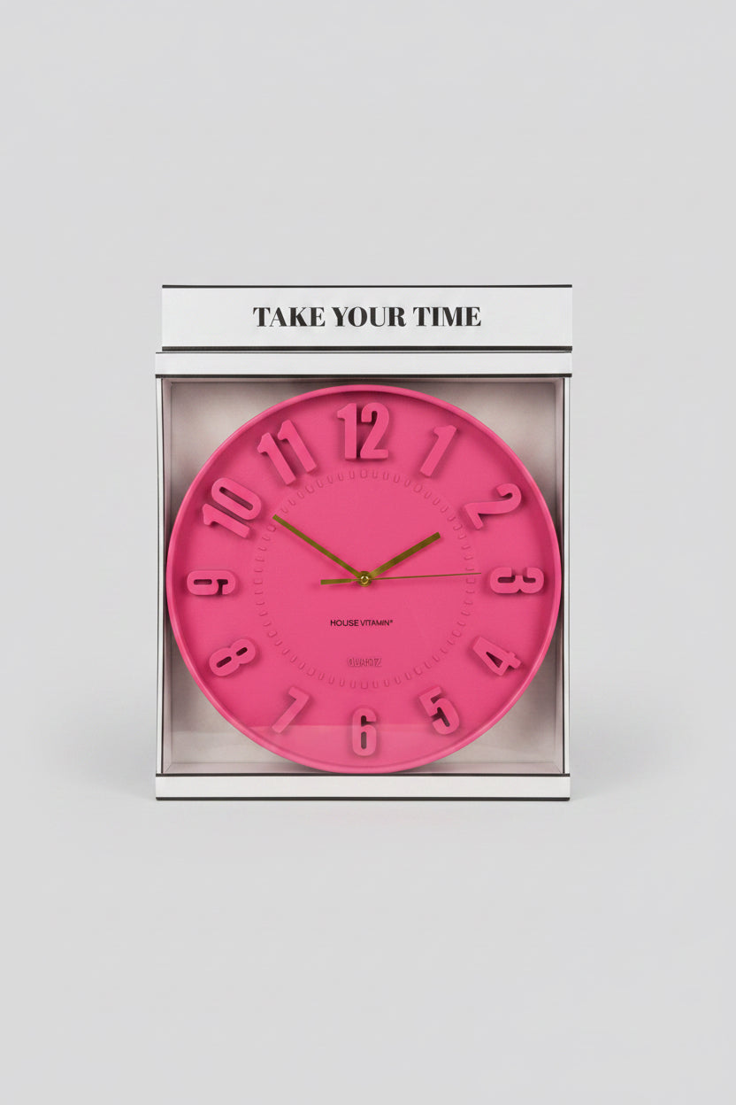 Pink Statement Wall Clock "Take Your Time"