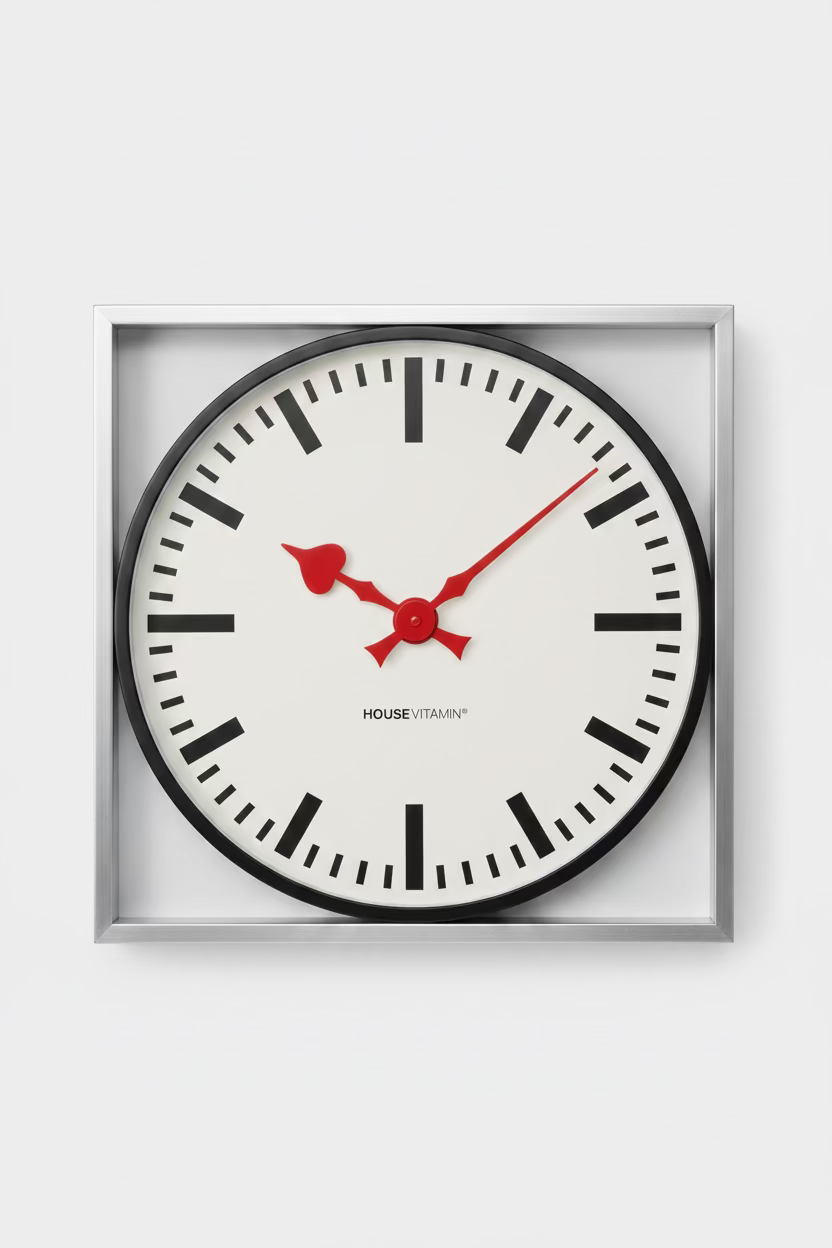 XL Station Clock "Vintage Station" - Black/White with Red Hands