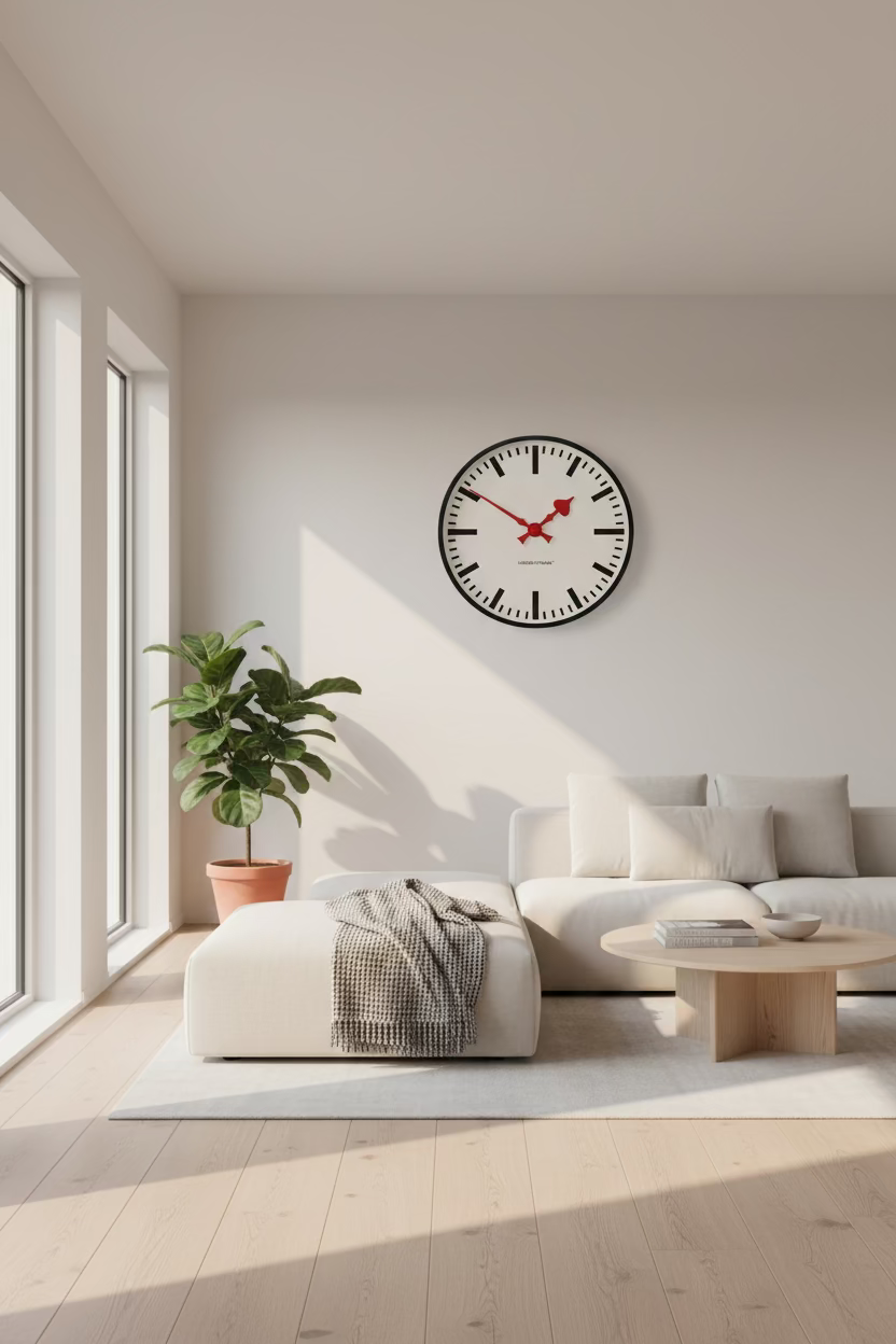 XL Station Clock "Vintage Station" - Black/White with Red Hands