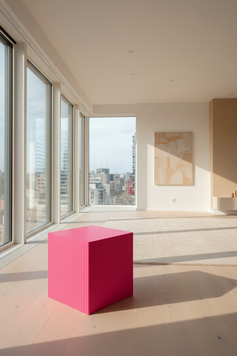 Pink Ribbed Cube Table