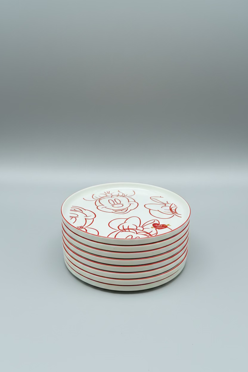 Disney Minnie Mouse Plate Ceramic White Red – Breakfast Plate Dessert Plate