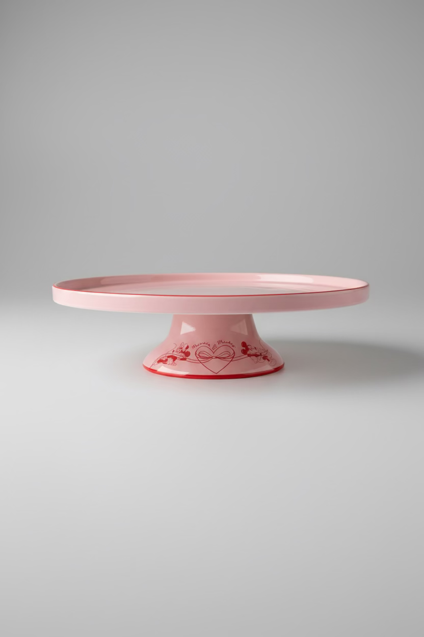 Disney Mickey & Minnie Cake Stand with Foot Ceramic White Red – Serving Plate Cake Stand