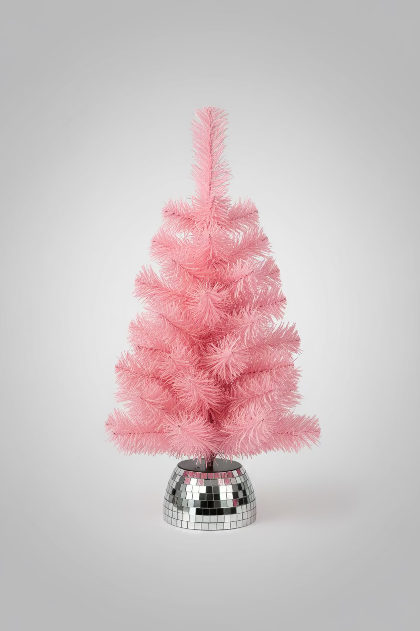 Mini Christmas Tree "Disco Pink" – Pink with Mirrored Base