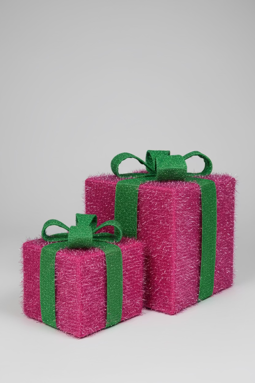 2er-Set LED Deko-Geschenke „Pink Sparkle“ – Pink & Grün