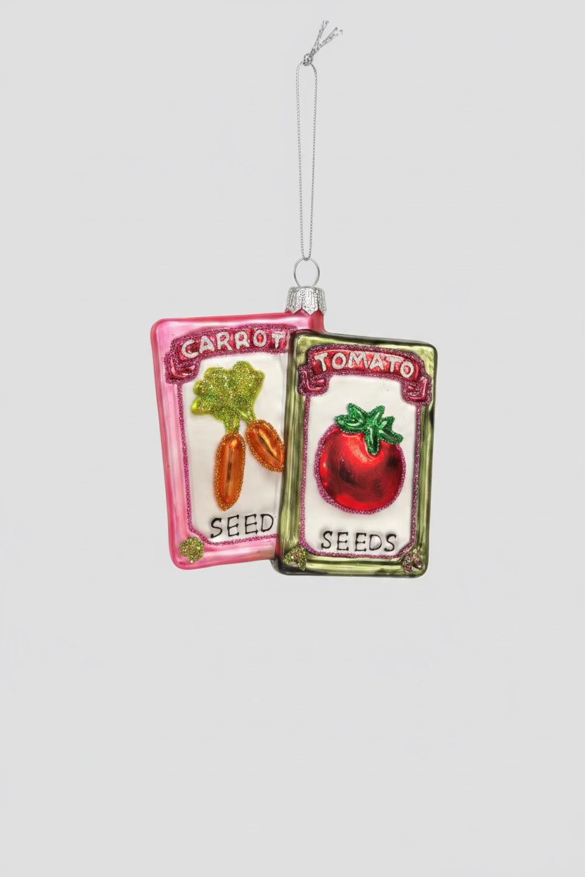 Glas-Weihnachtsanhänger Saatgut-Päckchen Carrot & Tomato