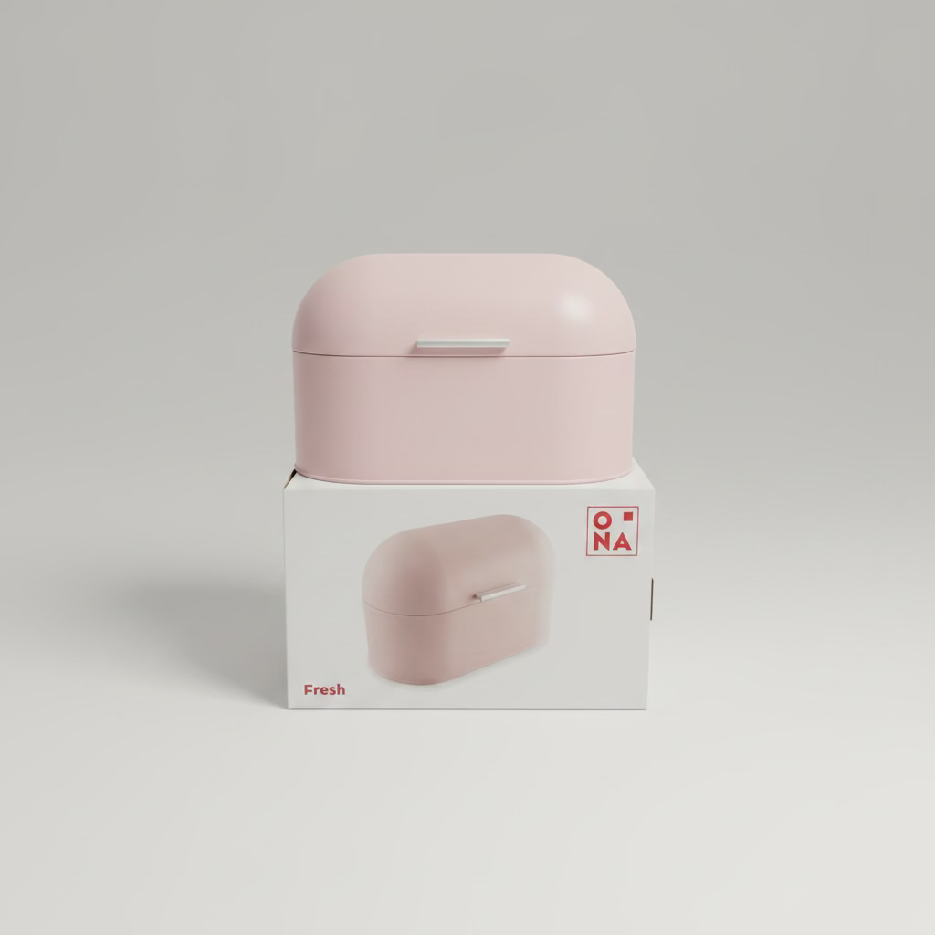 ONA Fresh Bread Bin with Lid – Pink | Metal | 33.5 × 18 × 21.5 cm
