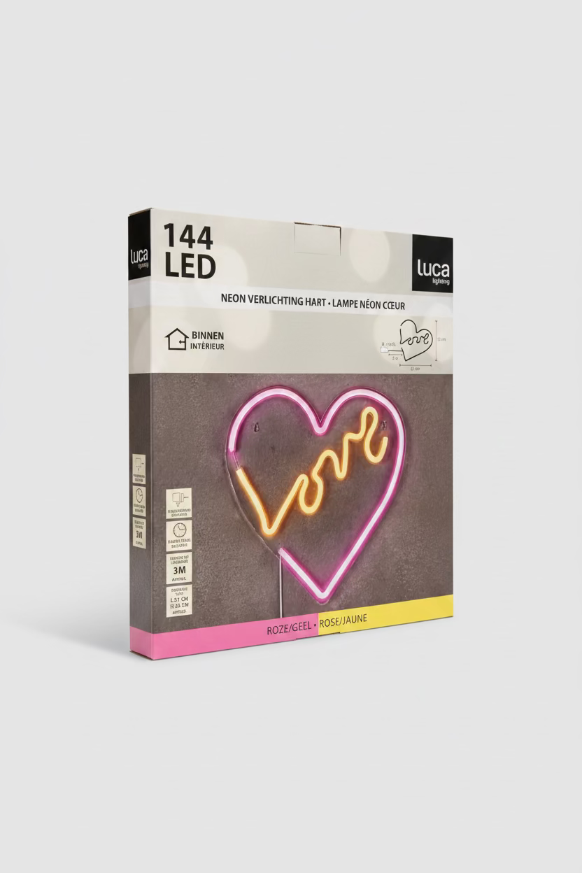 LED Neon Heart "Love" - Wall Lamp in Pink & Yellow