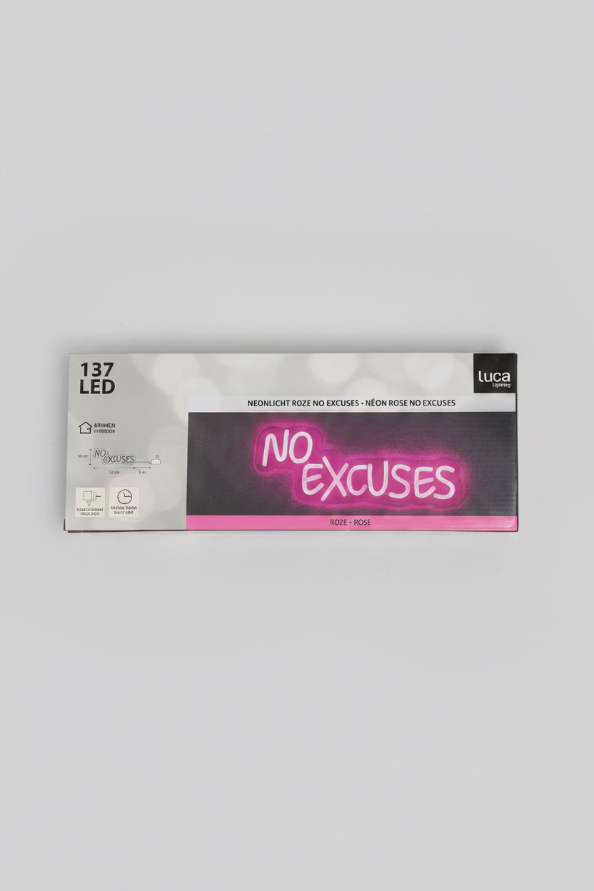 LED Neon Sign "No Excuses" – Pink | Motivational Sign with LED Lighting