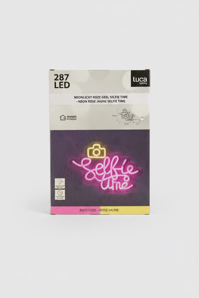 LED Neon Sign "Selfie Time" – Pink & Yellow | LED Wall Decor