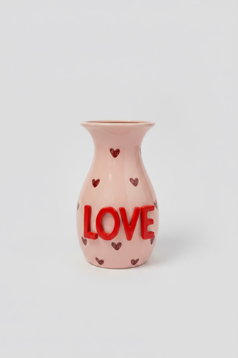 LOVE Vase S – Ceramic Vase in Pink with 3D Lettering & Heart Design