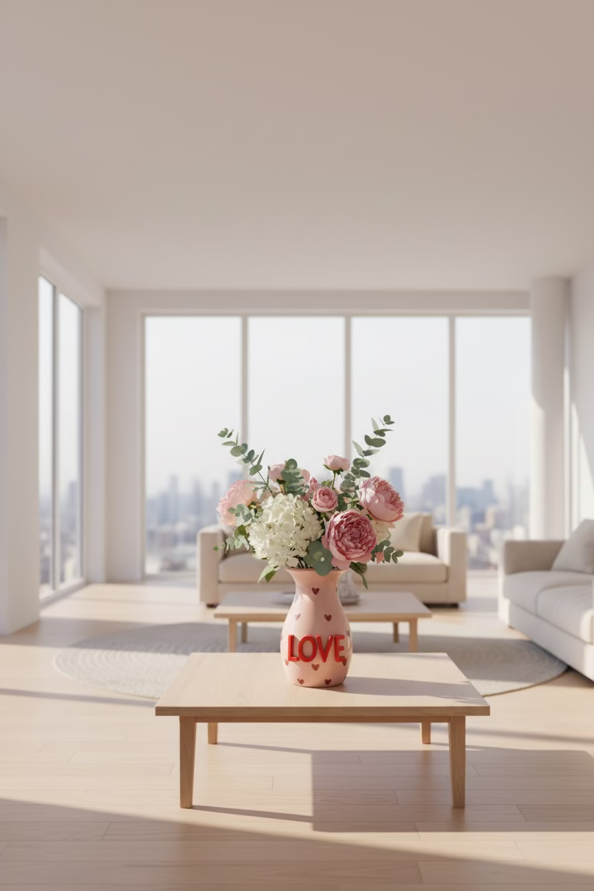 LOVE Vase S – Ceramic Vase in Pink with 3D Lettering & Heart Design