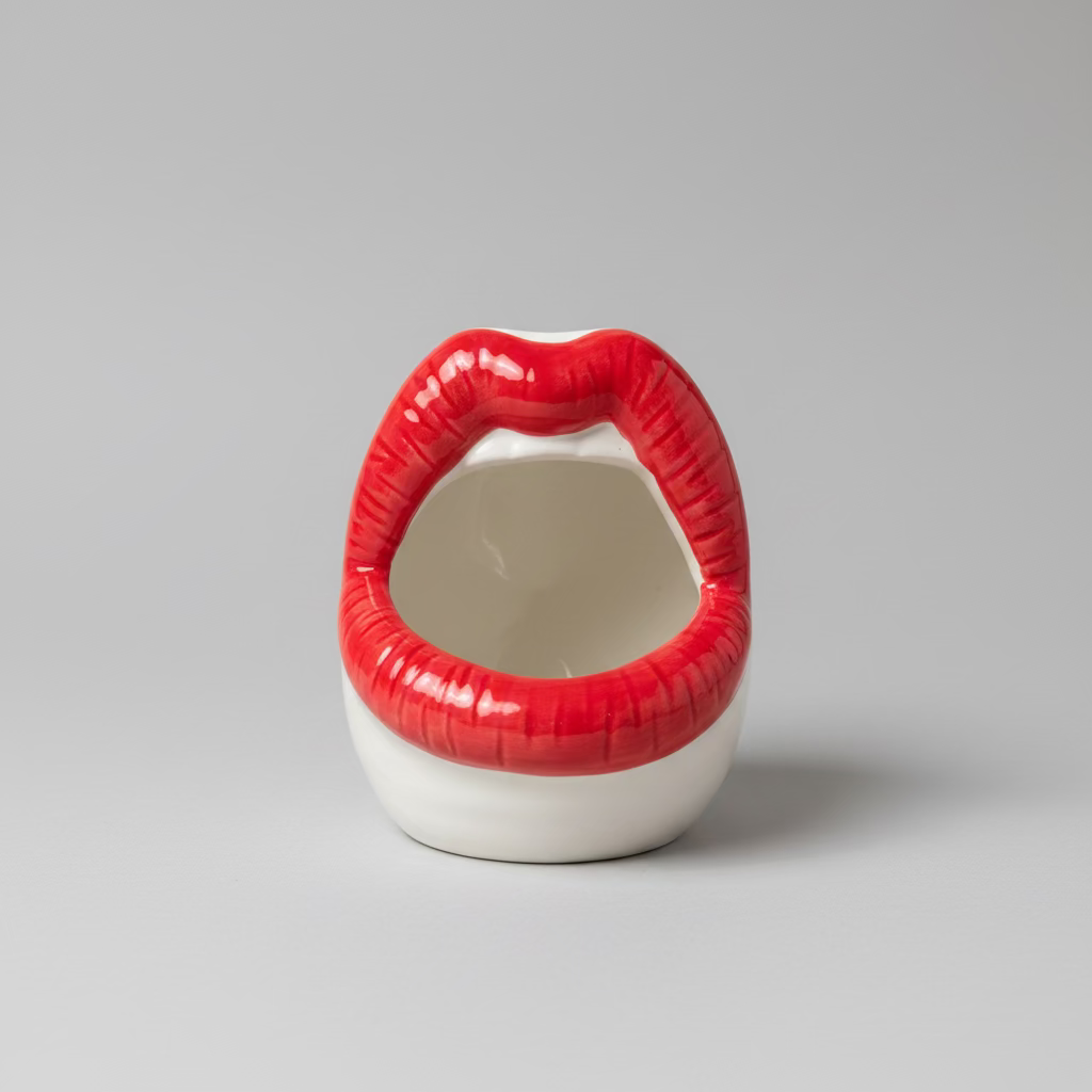 Kiss Lip Vase - Ceramic Vase with Red Lips