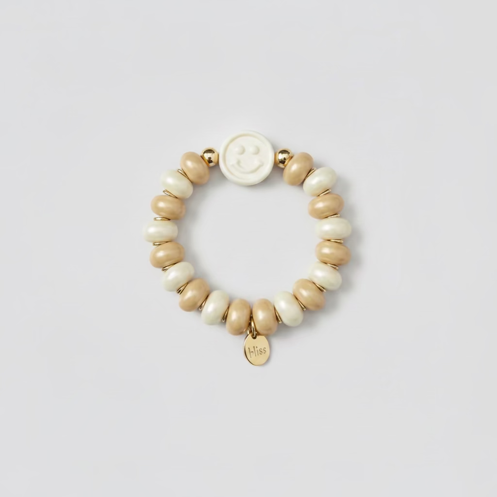 BIBA Bracelet Set "Happy Smiley" - Cream & Gold