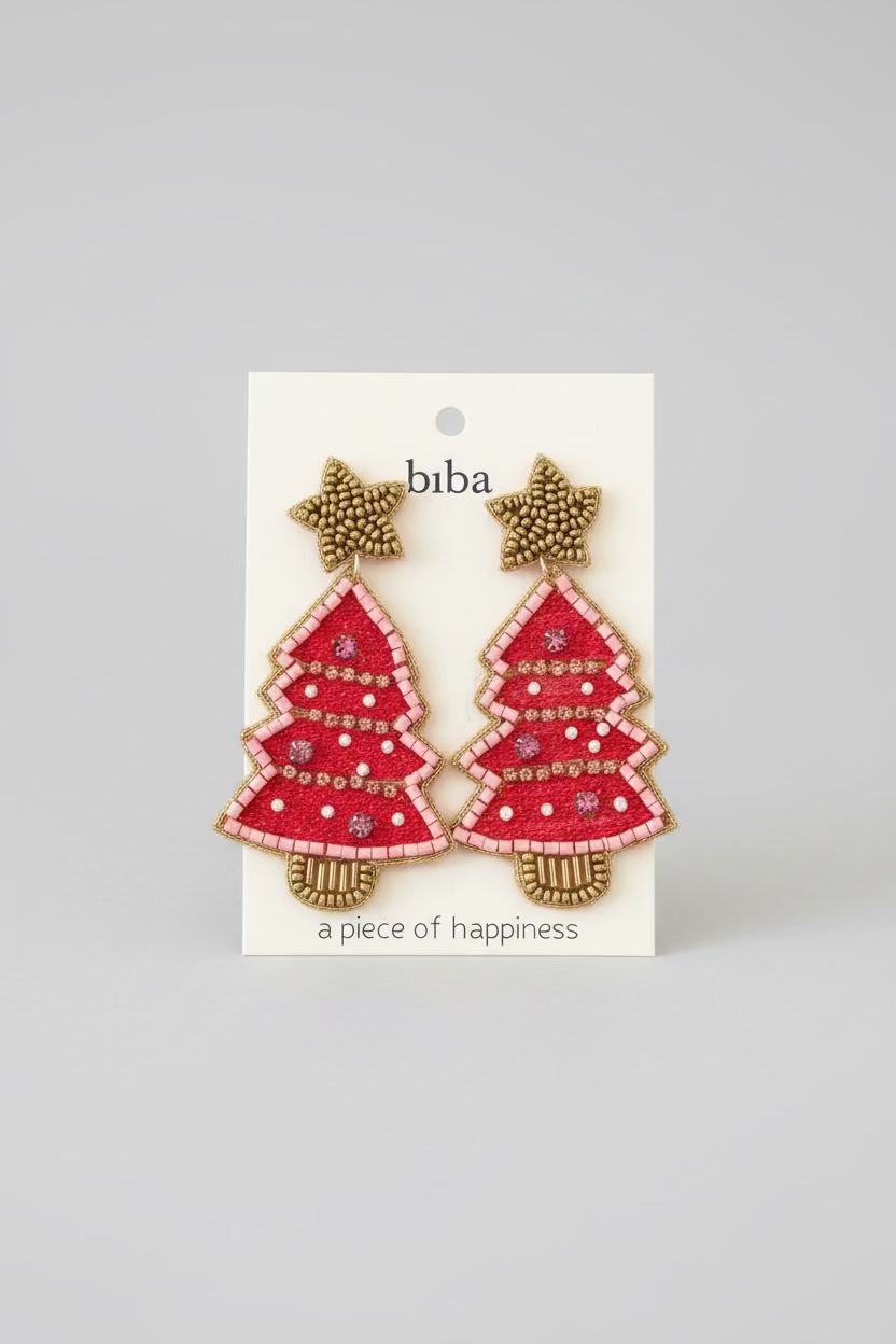 BIBA Christmas Earrings Pink Christmas Tree – Pink & Gold