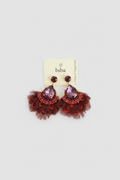 BIBA Statement Earrings Feather Glam - Bordeaux & Gold