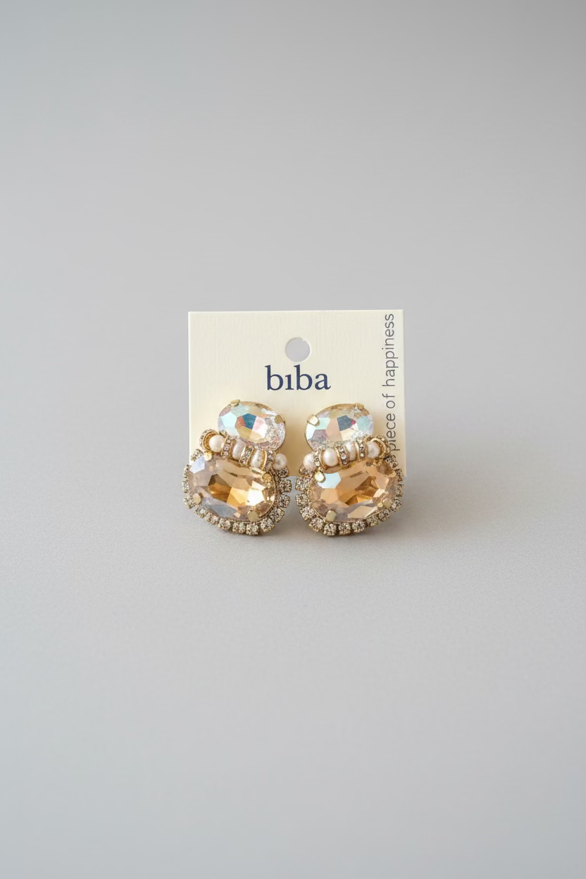 BIBA Statement Earrings Champagne Glow - Gold & Crystal
