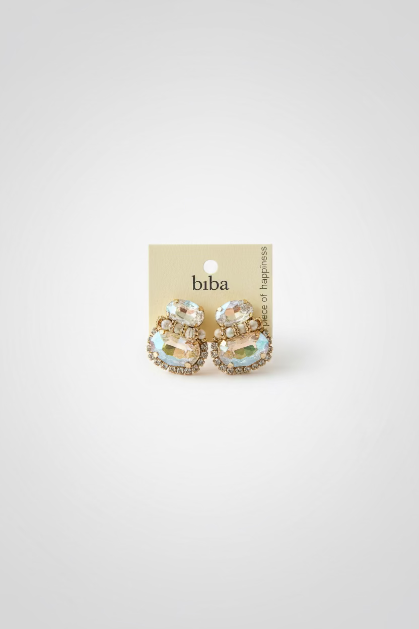 BIBA Statement Earrings Champagne Glow - Gold & Crystal