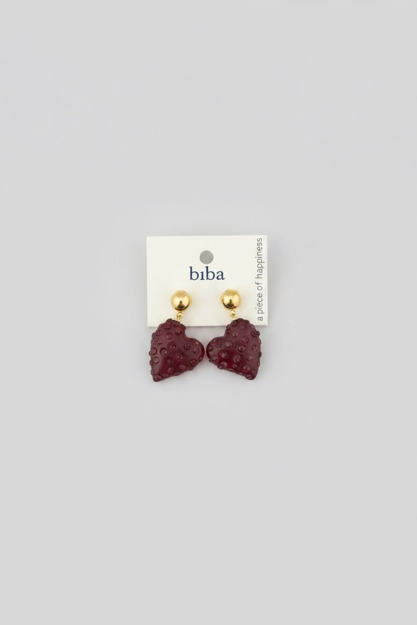 BIBA Heart Earrings Berry Heart - Bordeaux & Gold