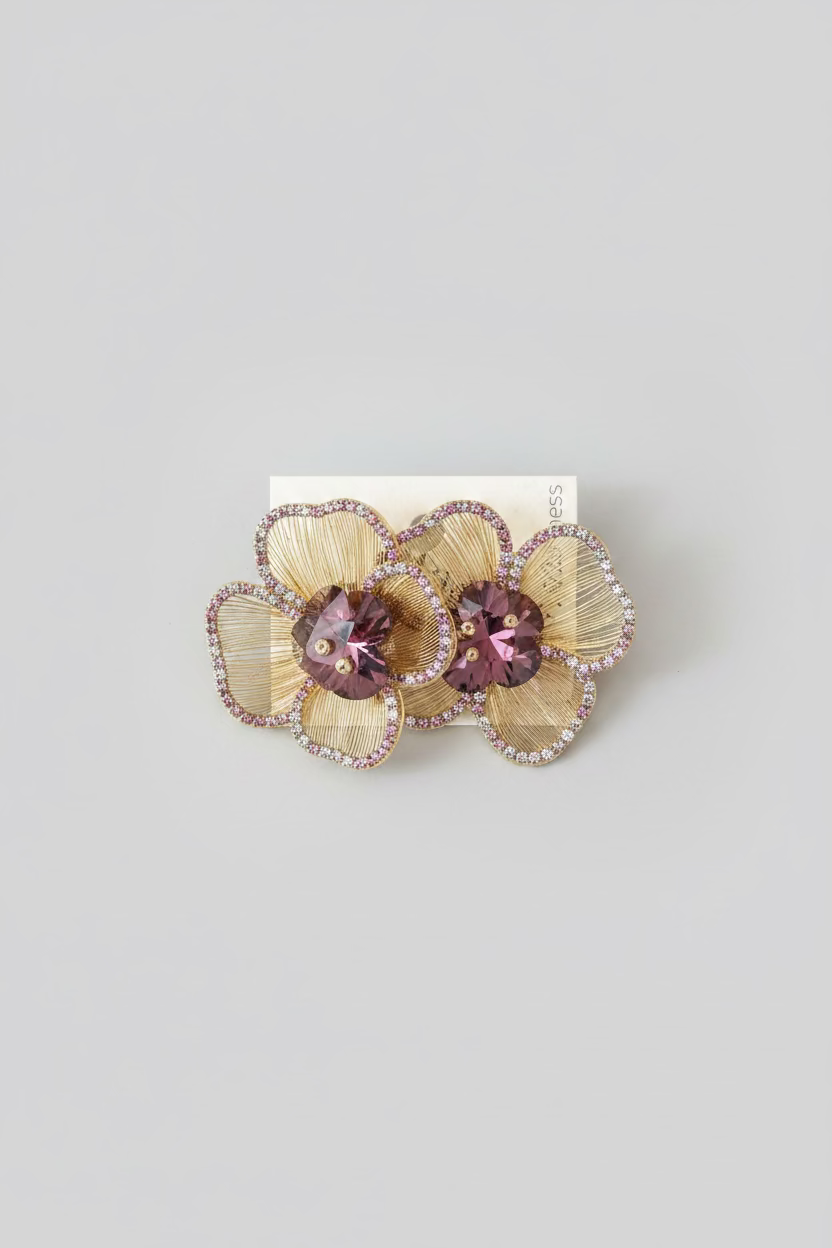 BIBA Golden Bloom Statement Earrings – Gold & Bordeaux