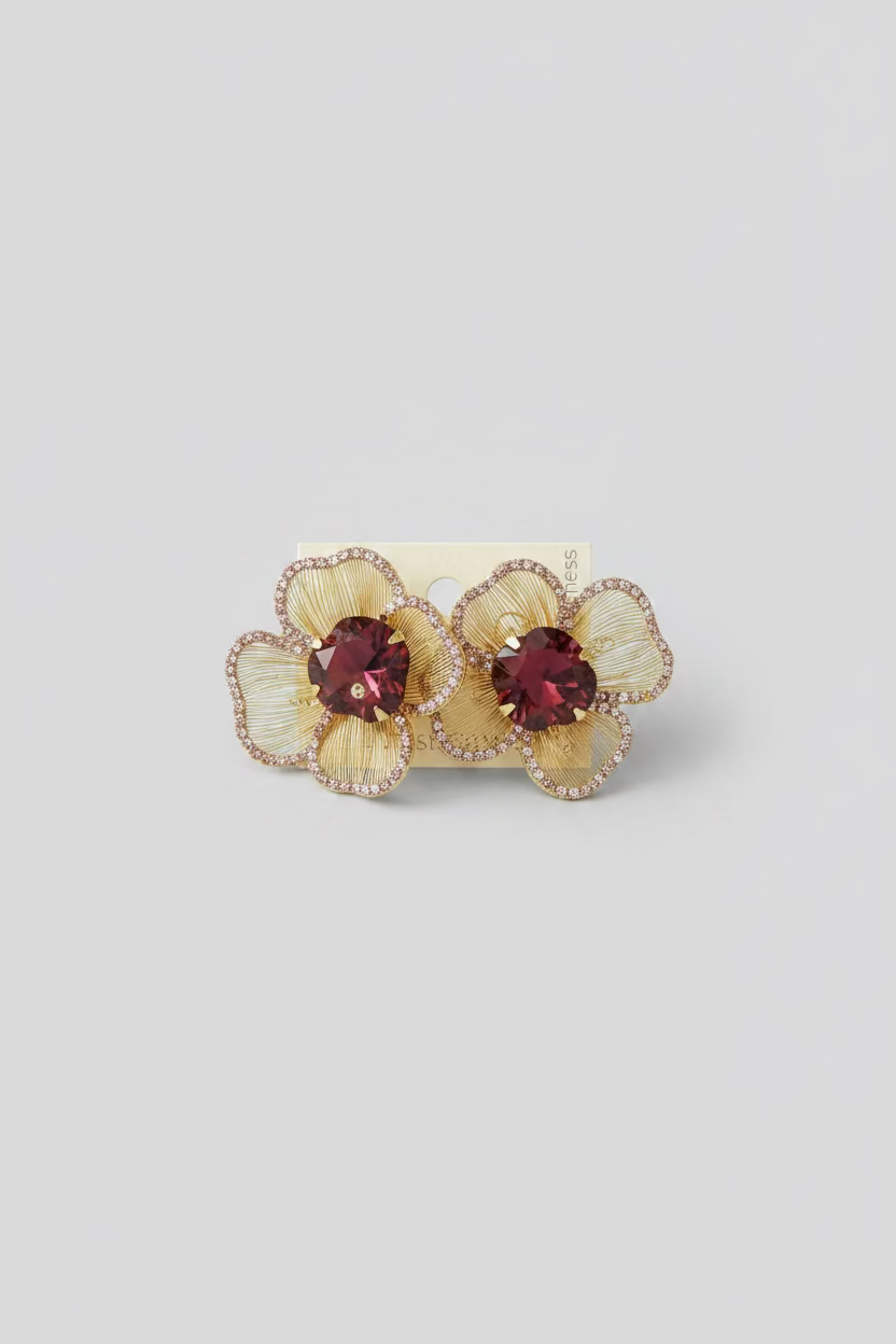 BIBA Statement-Ohrringe Golden Bloom – Gold & Bordeaux