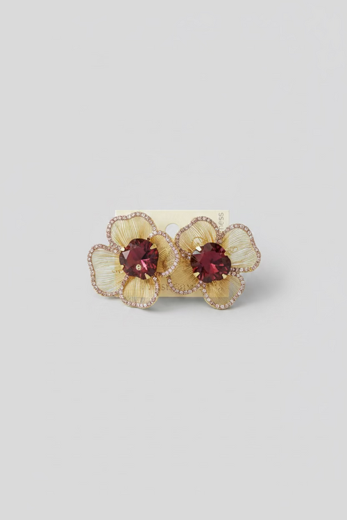BIBA Statement-Ohrringe Golden Bloom – Gold & Bordeaux
