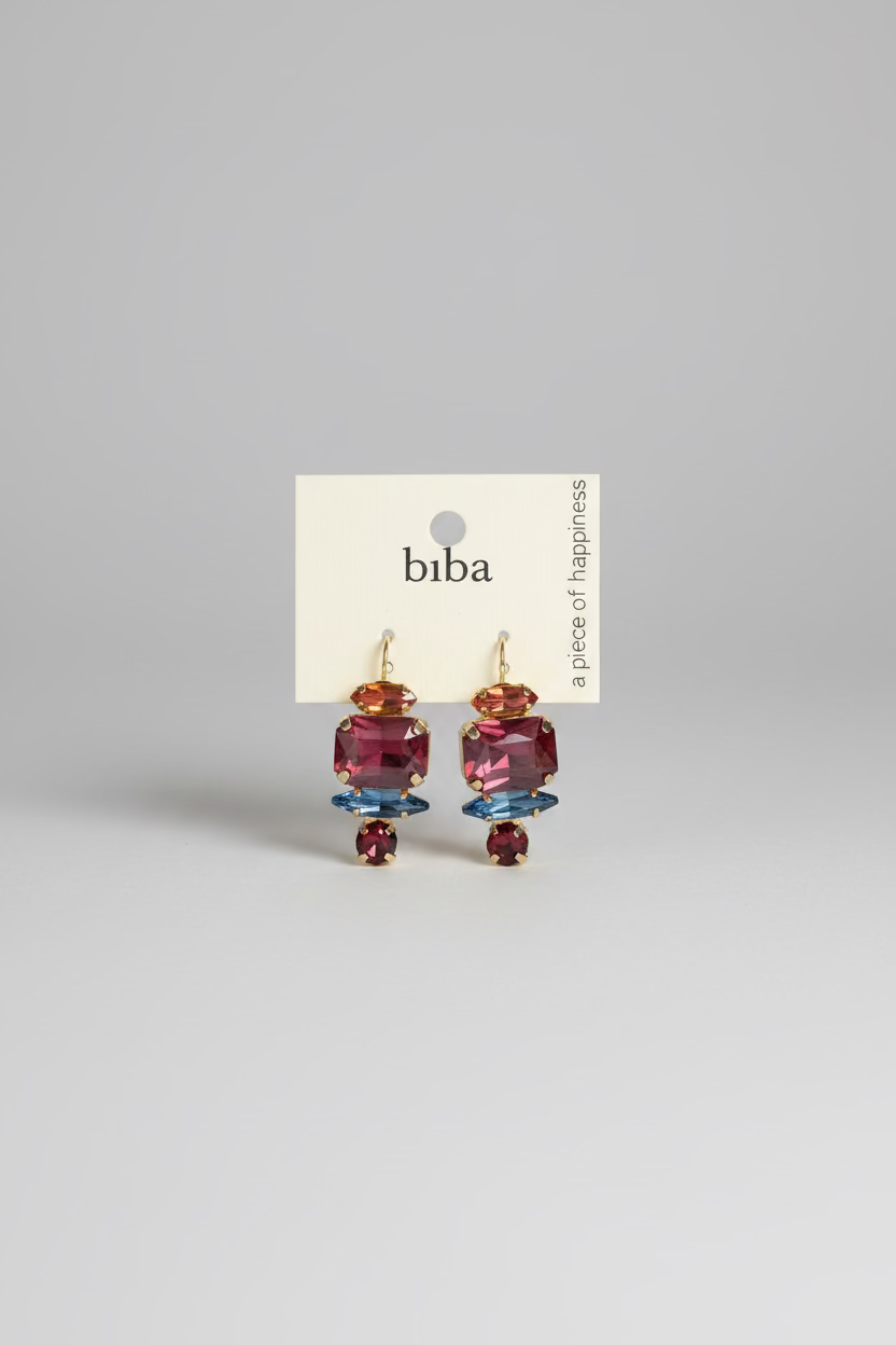 BIBA Statement Earrings Jewel Mix - Bordeaux, Blue & Gold