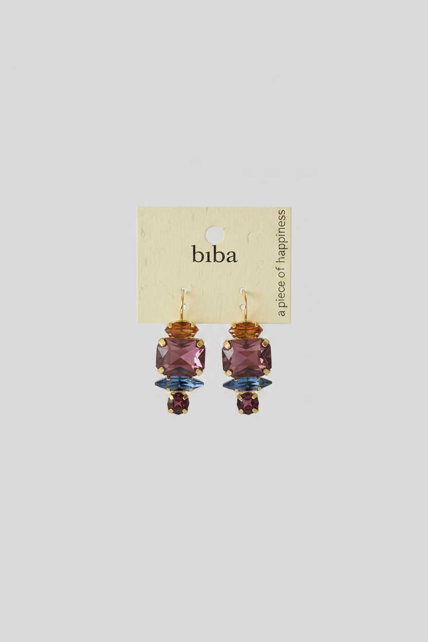 BIBA Statement Earrings Jewel Mix - Bordeaux, Blue & Gold