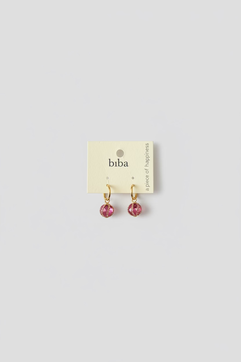 BIBA Mini Hoop Earrings Berry Orb – Gold & Pink