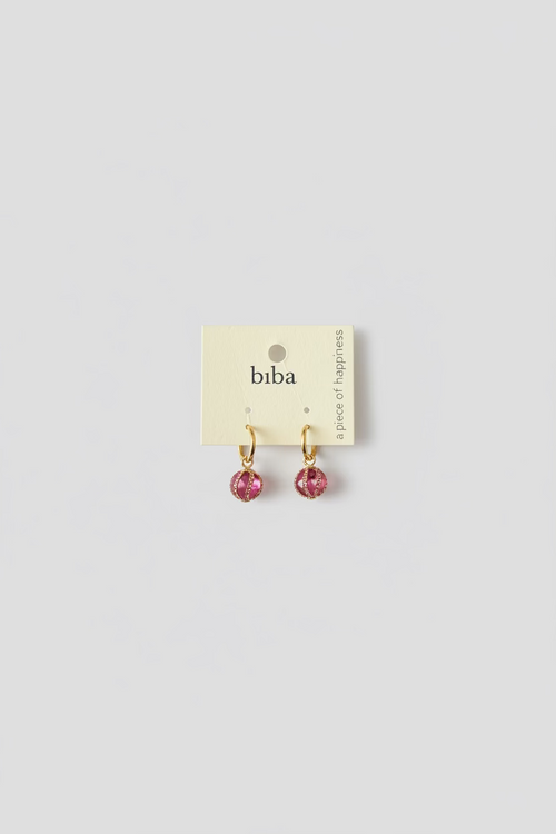 BIBA Mini-Hoop-Ohrringe Berry Orb – Gold & Pink