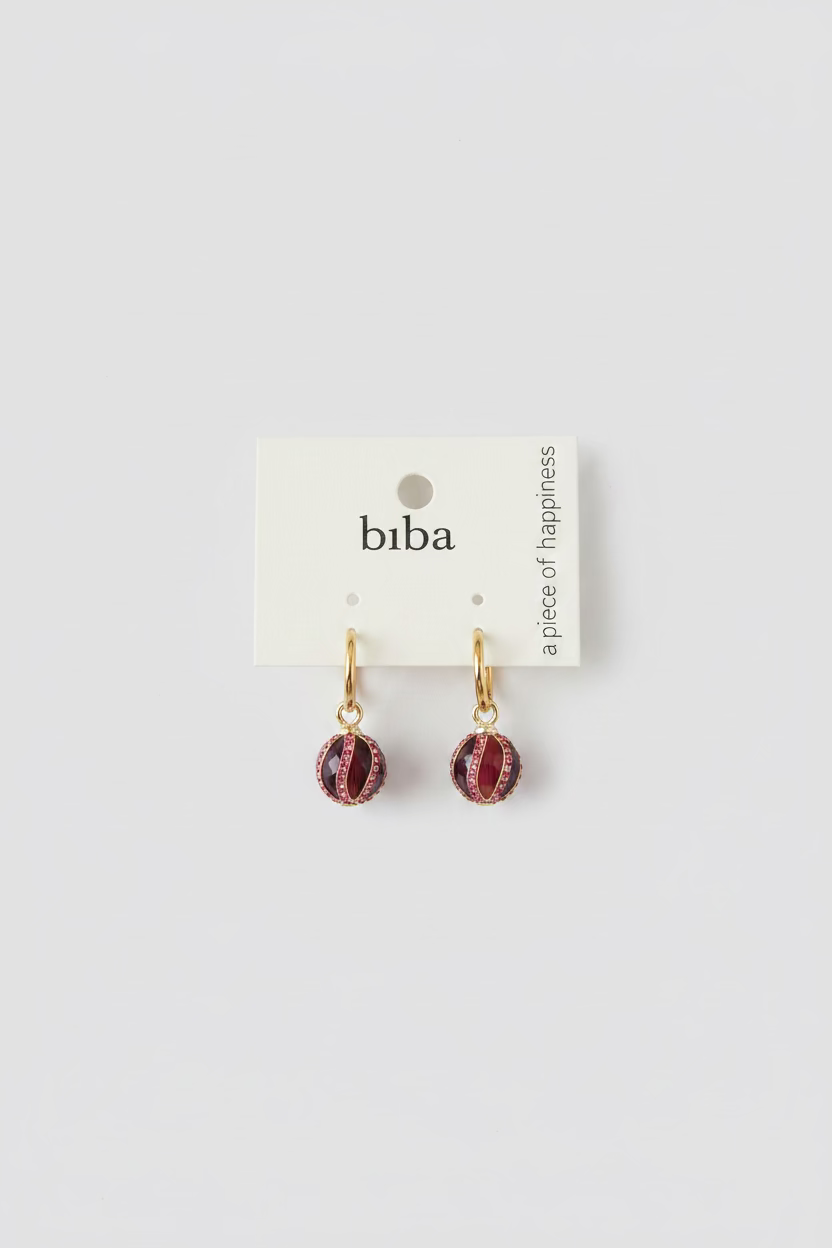 BIBA Mini Hoop Earrings Berry Orb – Gold & Pink