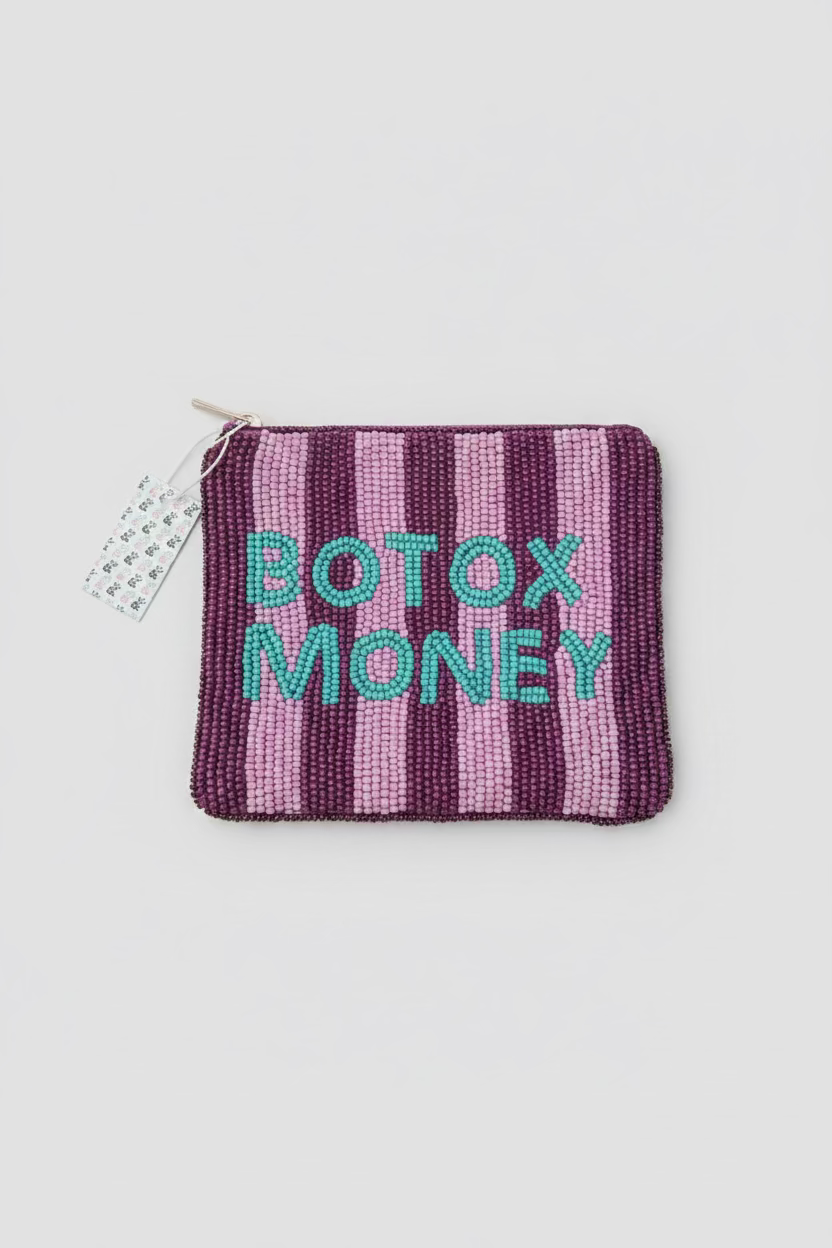 LIET & JOLIET Beaded Pouch "Botox Money" - Pink & Turquoise