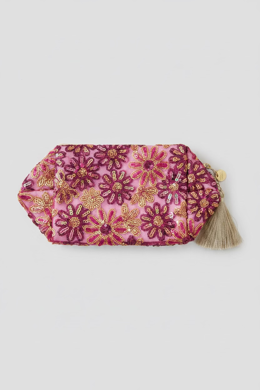LIET & JOLIET Statement Clutch Flower Sequin – Pink, Bordeaux & Gold