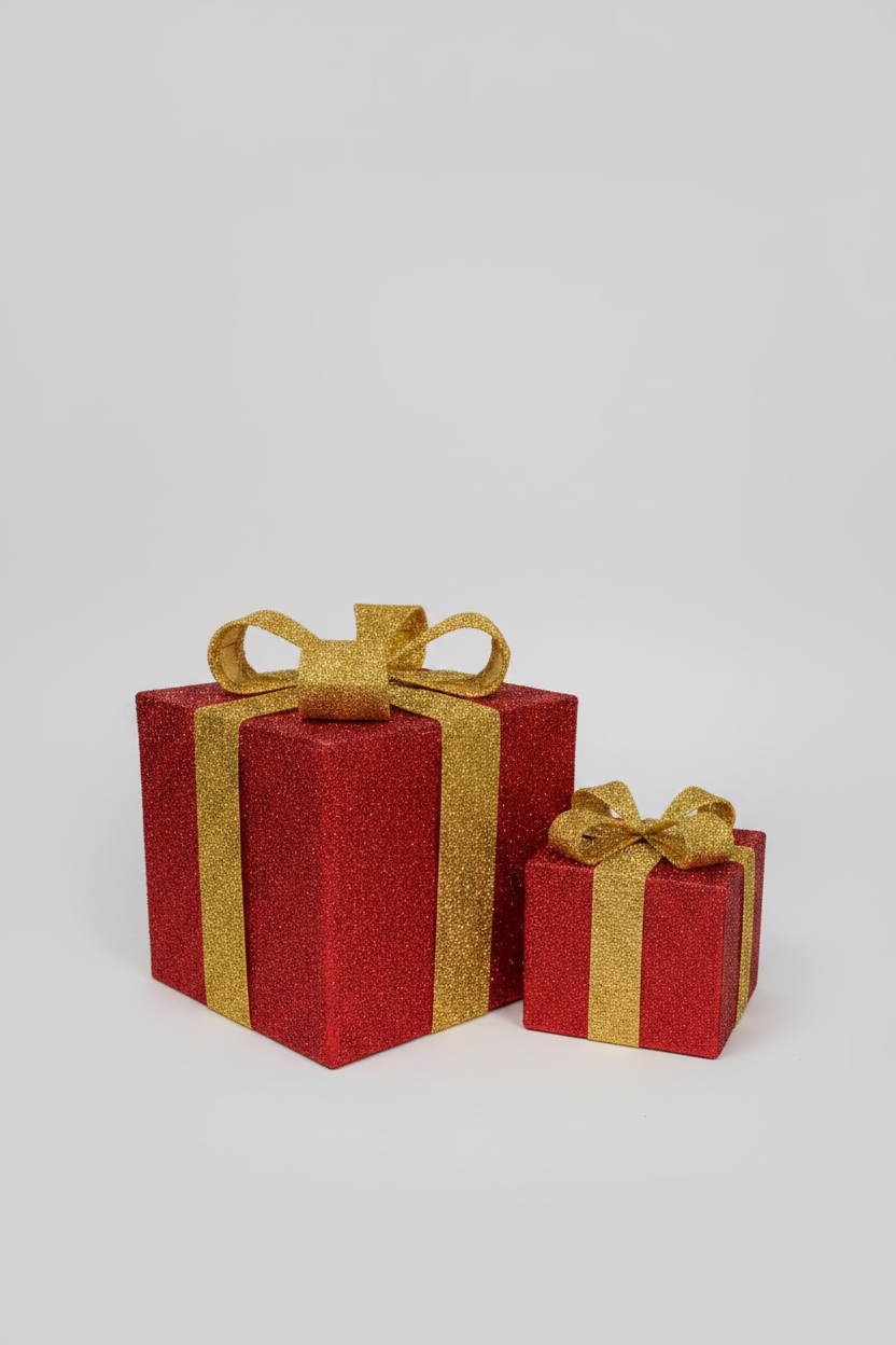 2er-Set LED Deko-Geschenke „Red & Gold Sparkle“ – Rot & Gold