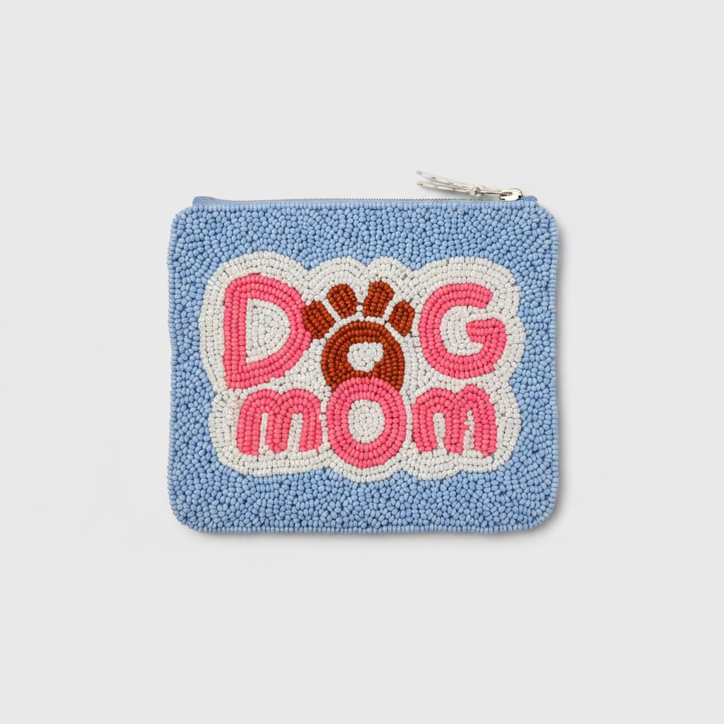 LIET & JOLIET Perlen-Clutch Dog Mom – Hellblau