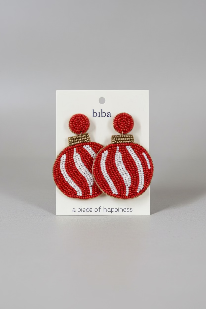 BIBA Statement-Ohrringe Christmas Ornament – Rot/Weiß
