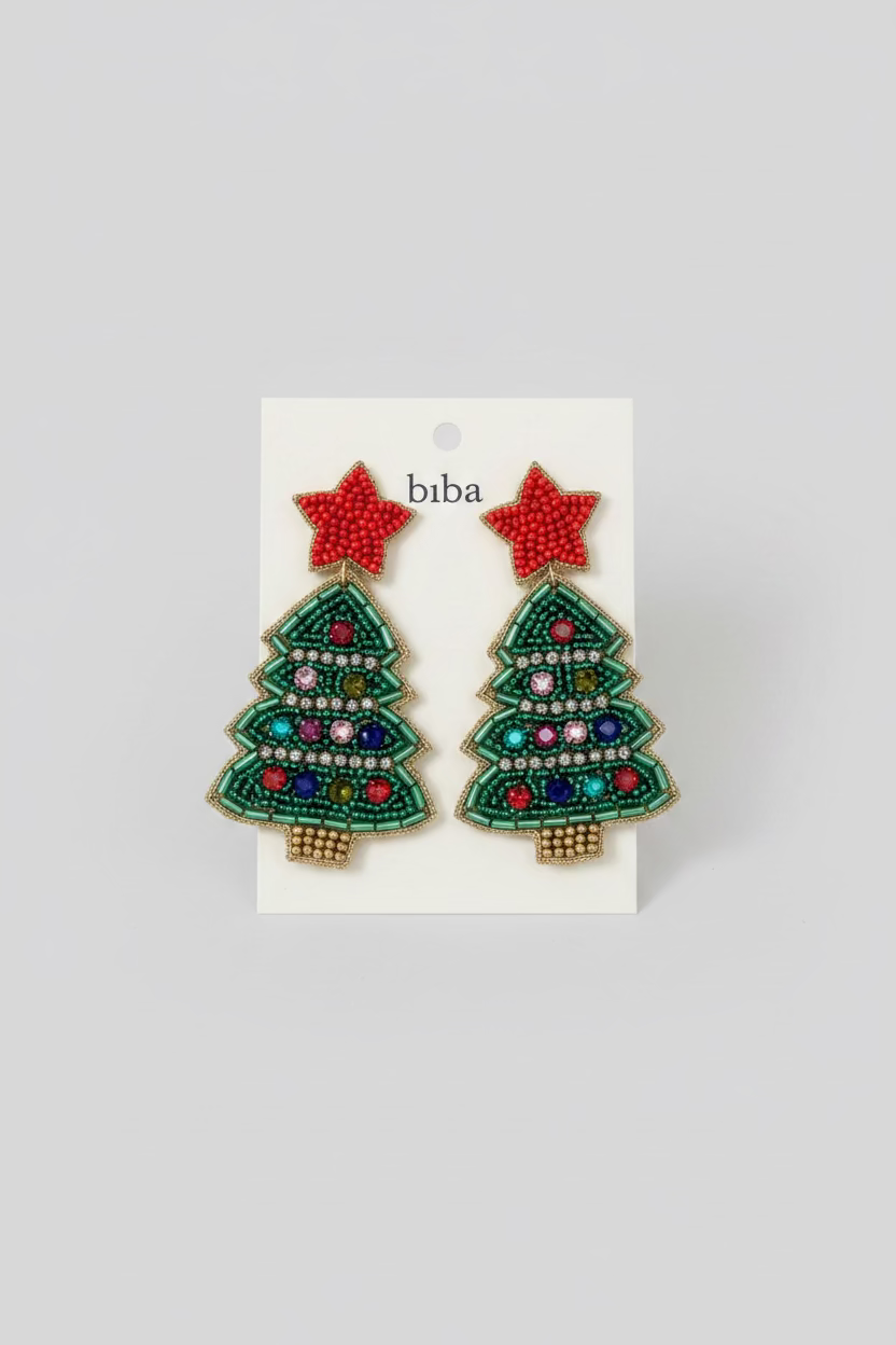 BIBA Statement-Ohrringe Weihnachtsbaum – Grün/Rot