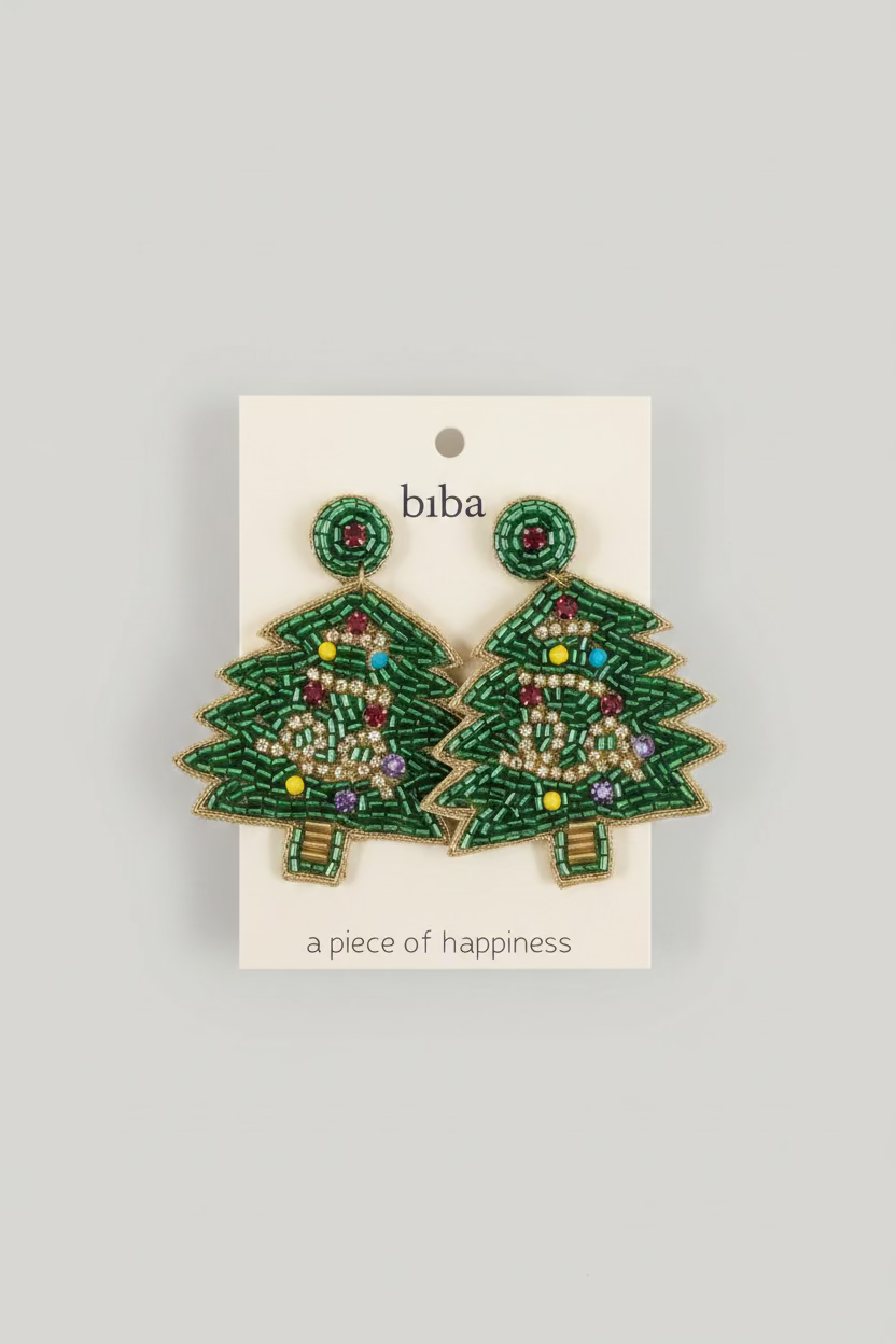 BIBA Statement-Ohrringe Weihnachtsbaum mit Schmucksteinen – Grün