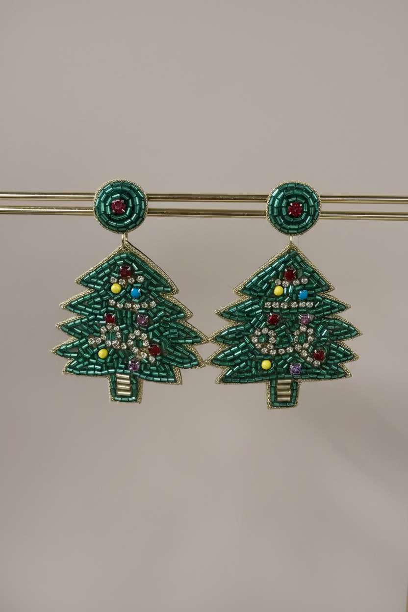 BIBA Statement-Ohrringe Weihnachtsbaum mit Schmucksteinen – Grün